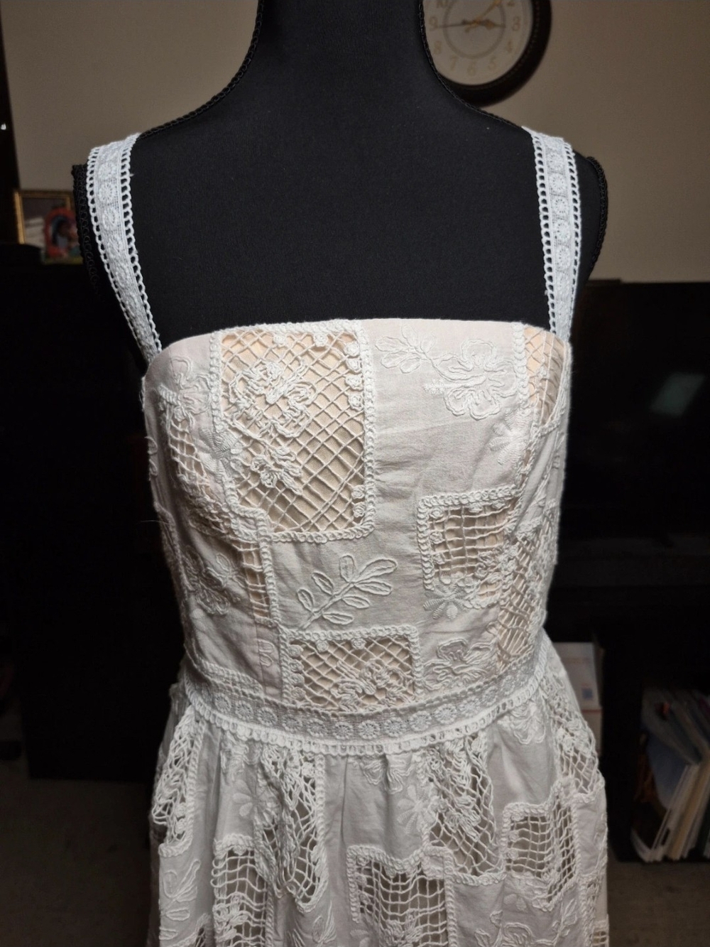 Commense Cream & White Lace Embroidered Maxi Dress